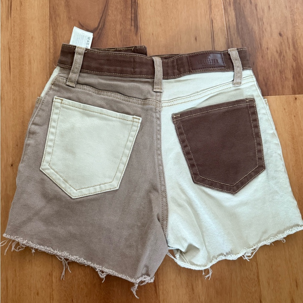 Hollister Brown and Cream Jean Shorts with Raw Hem